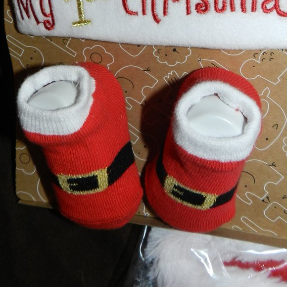 Santa "MY 1st CHRISTMAS" Santa Hat & Booties Gift set for Infant/Baby 0-6M NEW! - Picture 4 of 13